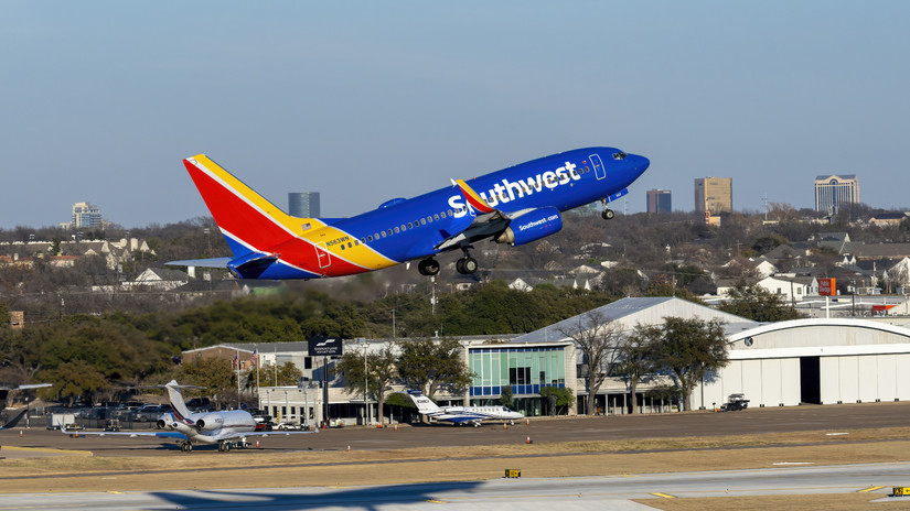 Southwest Airlines aircraft taking off from Love Field in Dallas, Texas