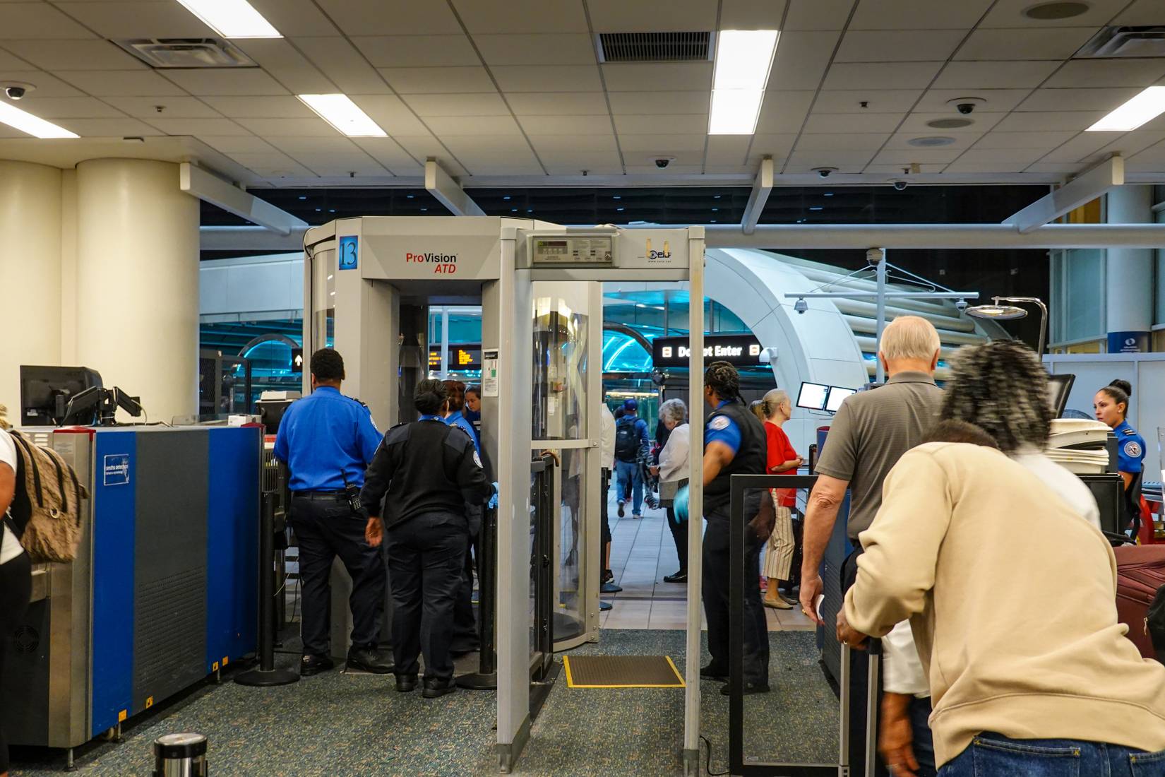 Passengers at a Transportation Security Administration (TSA) checkpoint at a U.S. airport