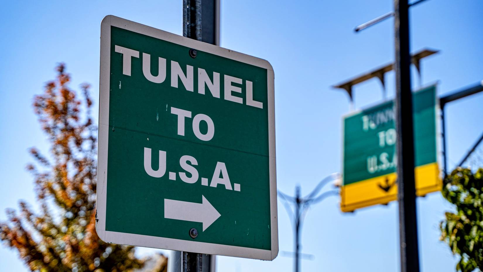 Sign for the U.S. Border Crossing Tunnel in Windsor, Canada