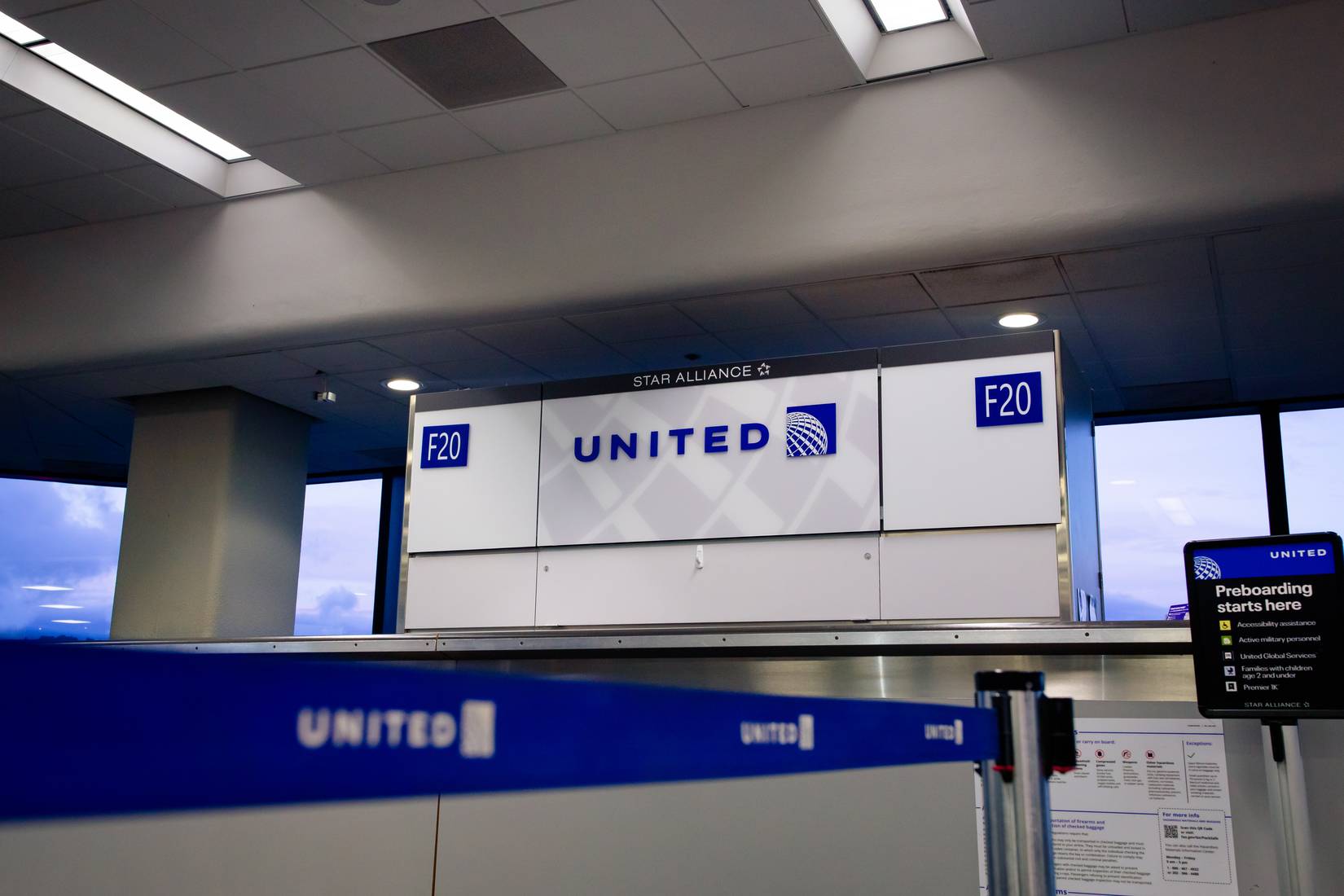 United Airlines gate for passengers at its major airport.