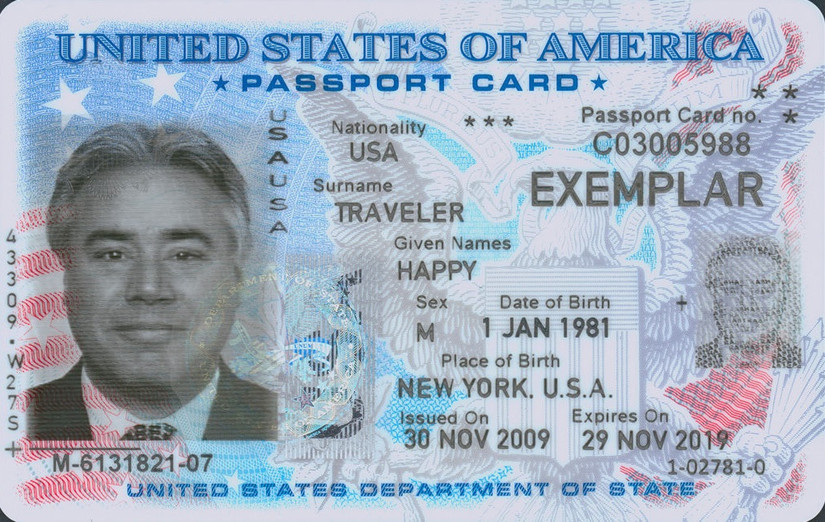 Specimen of the U.S. passport card, issued by the State Department