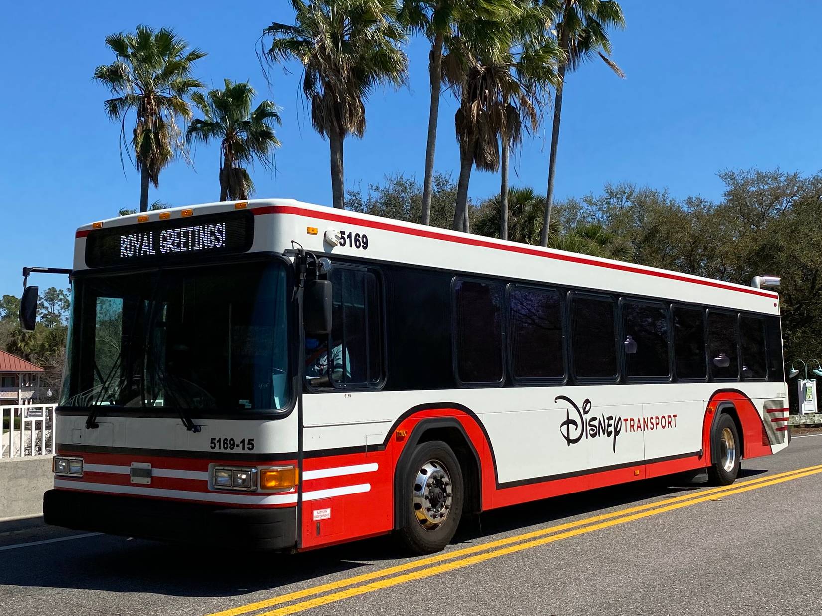 Disney Transport Bus flashes "royal greetings" sign