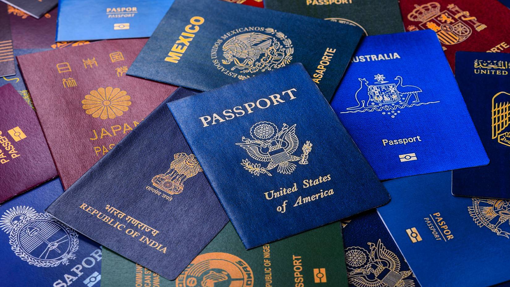 Pile of passports including US passport
