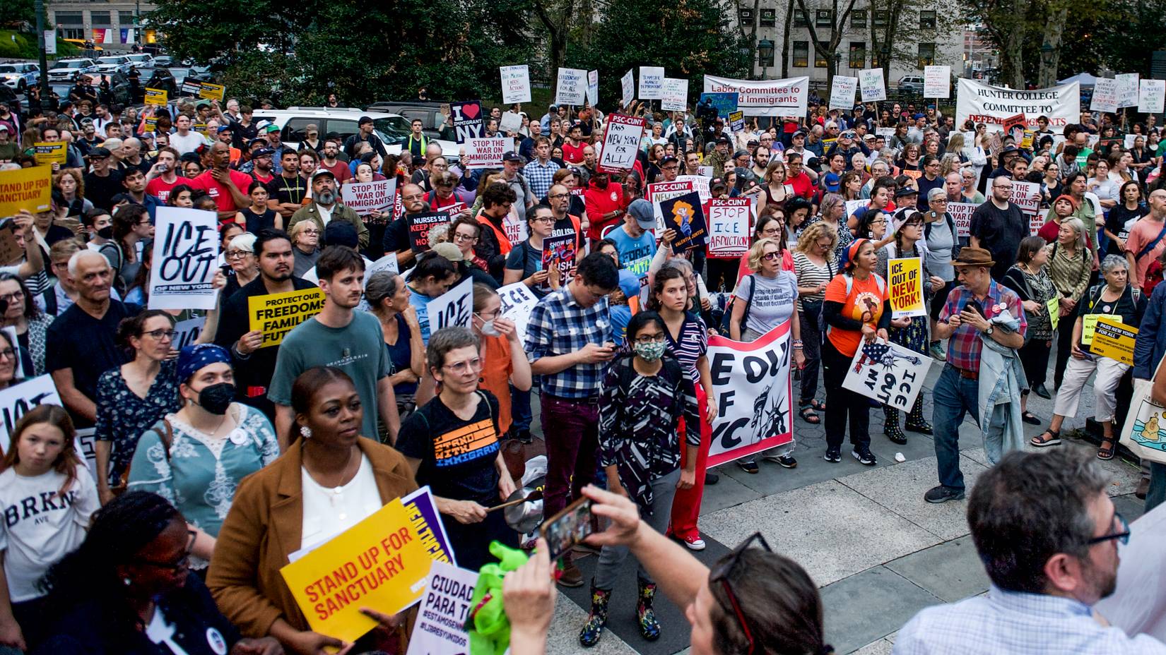 Protestors at Foley Square to protest ICE's presence in New York