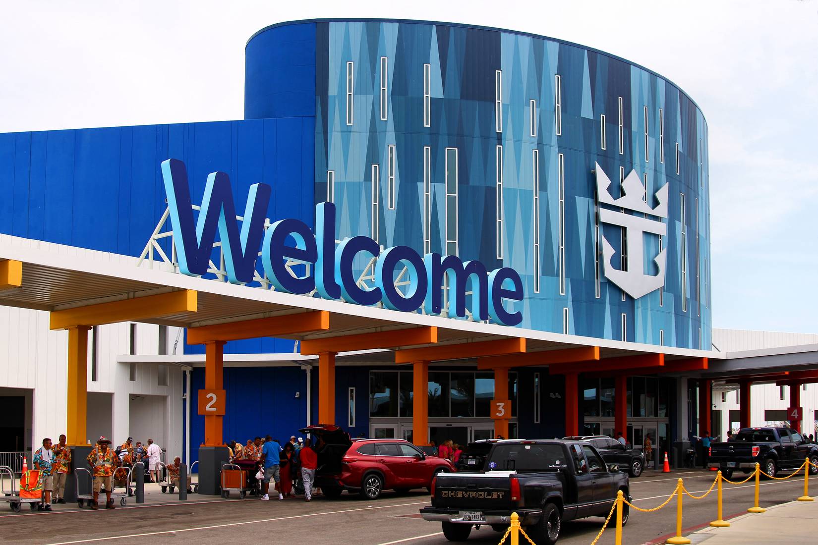 A view of Royal Caribbean International cruise terminal at Pier 10 in Galveston, Texas, United States on embarkation day.