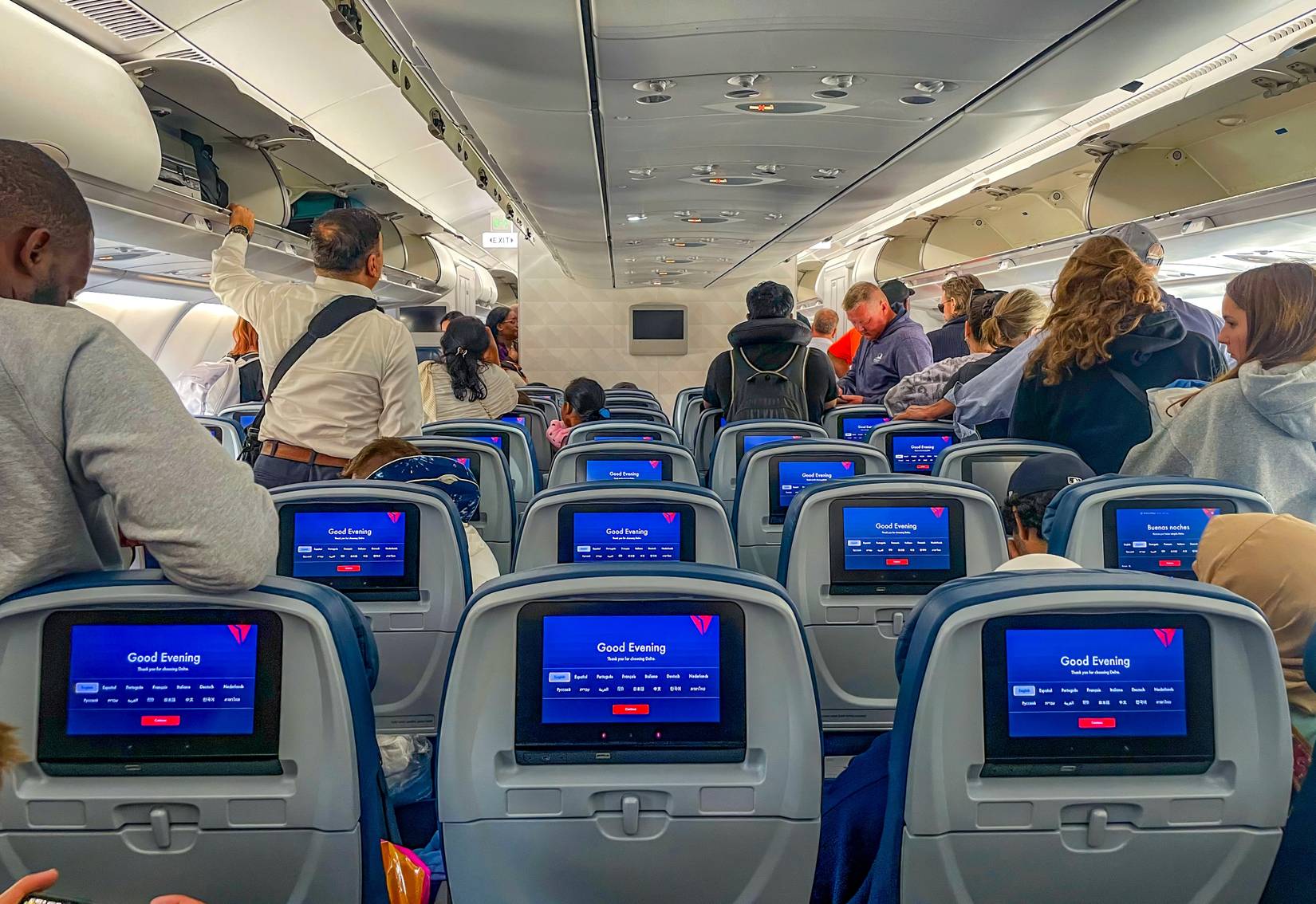 Delta Air Lines Flight With Passengers Getting Off.