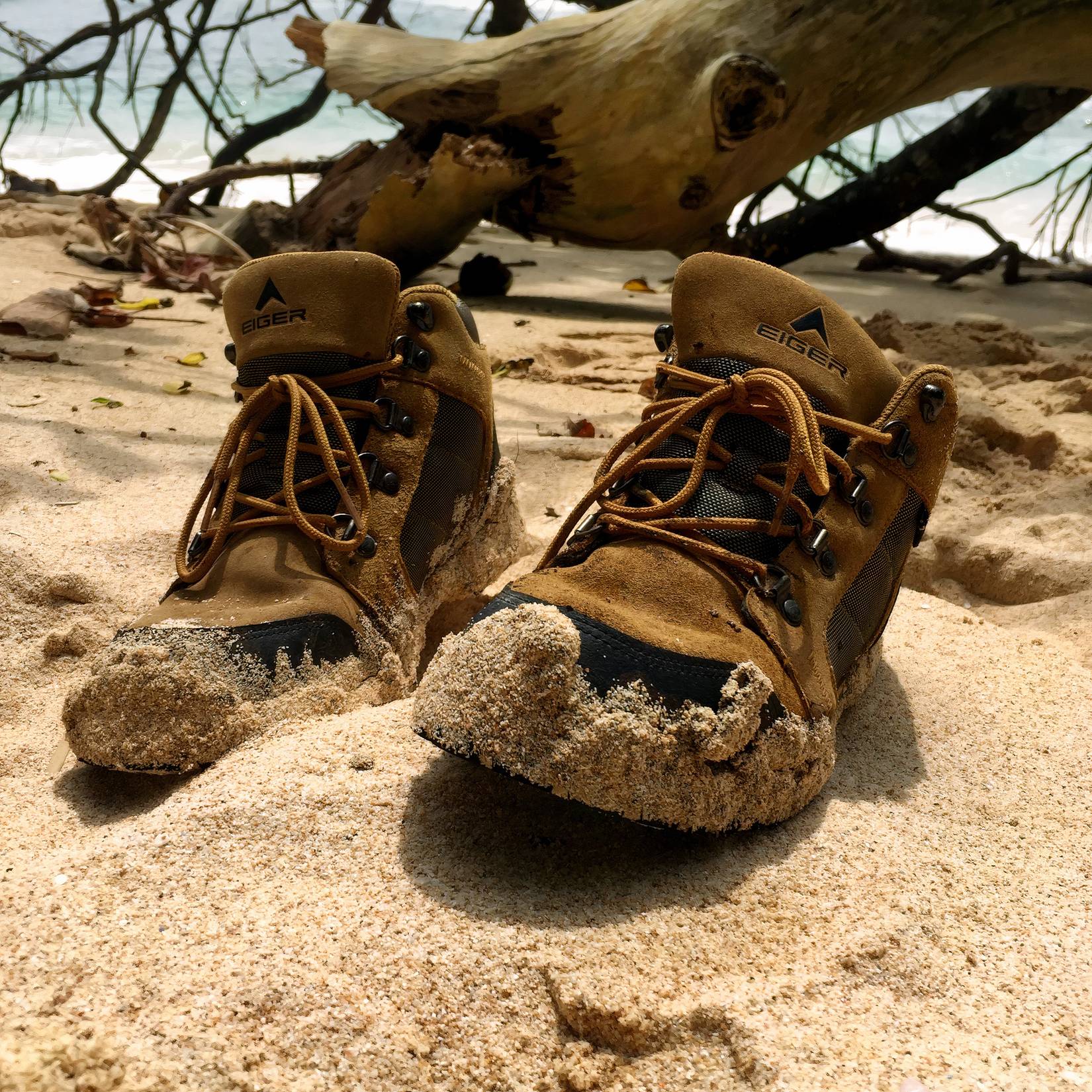 Dirty hiking boots