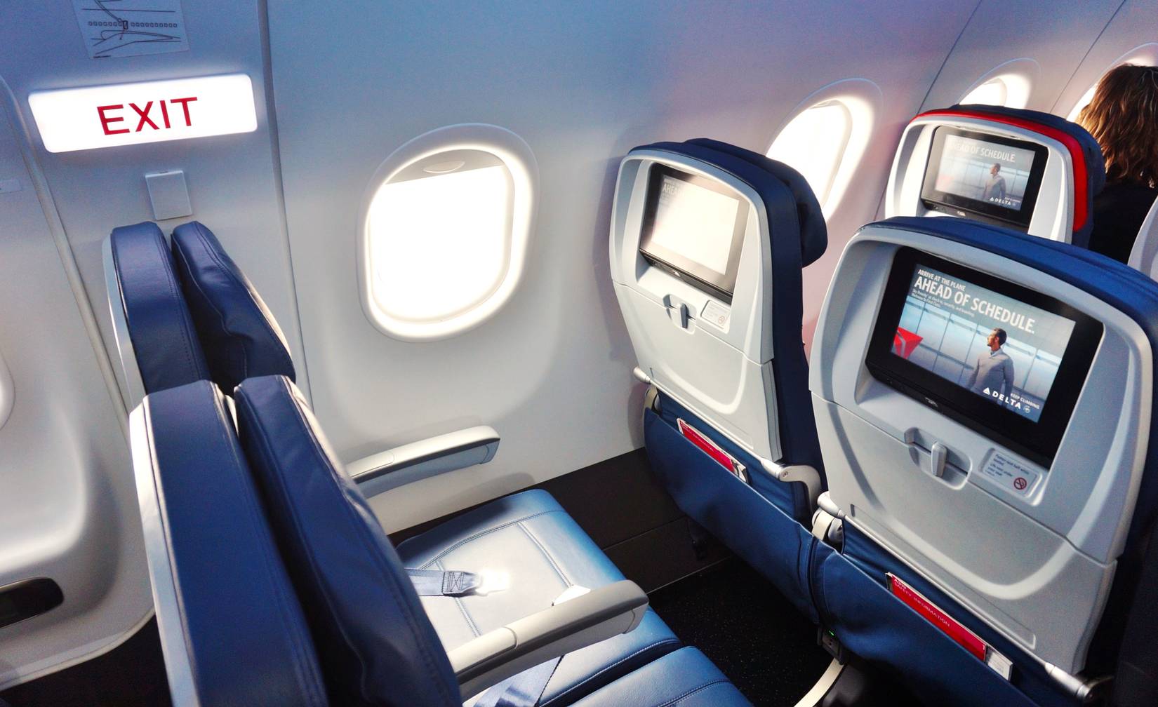 Inside the airplane cabin of a Delta plane