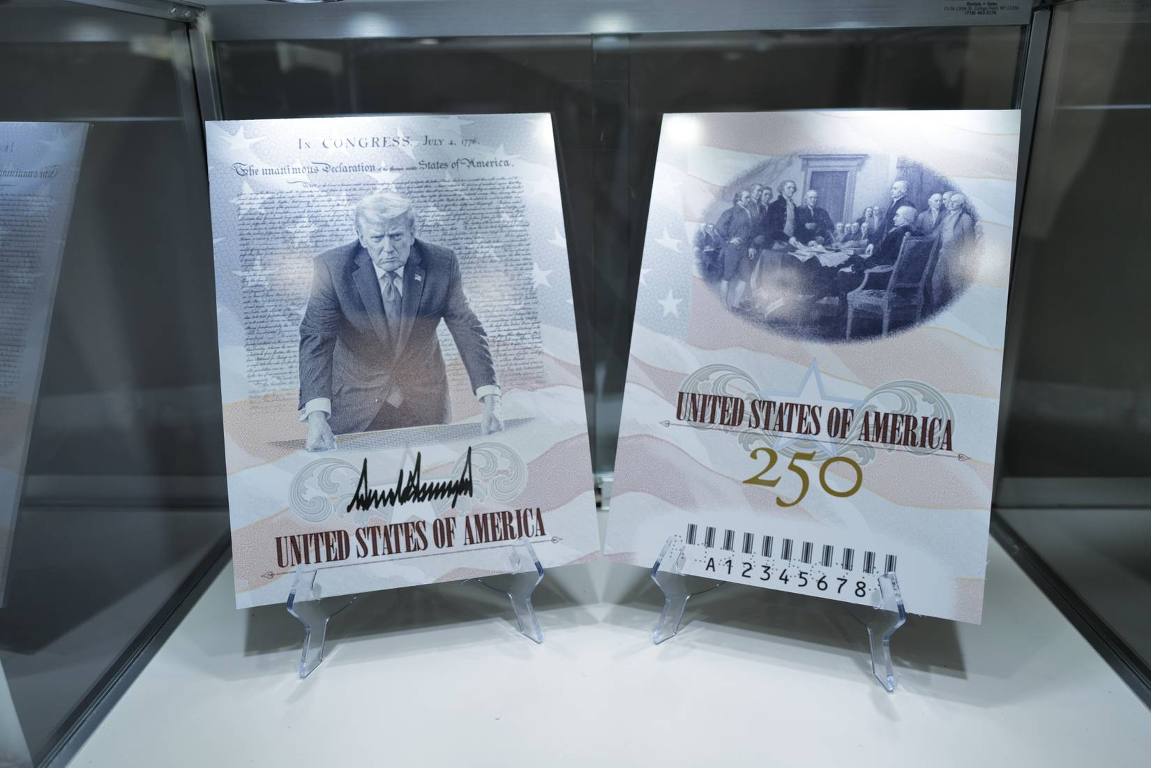A mockup of the new limited edition passport featuring a scowling President Trump at the Great American State Fair in Washington D.C.