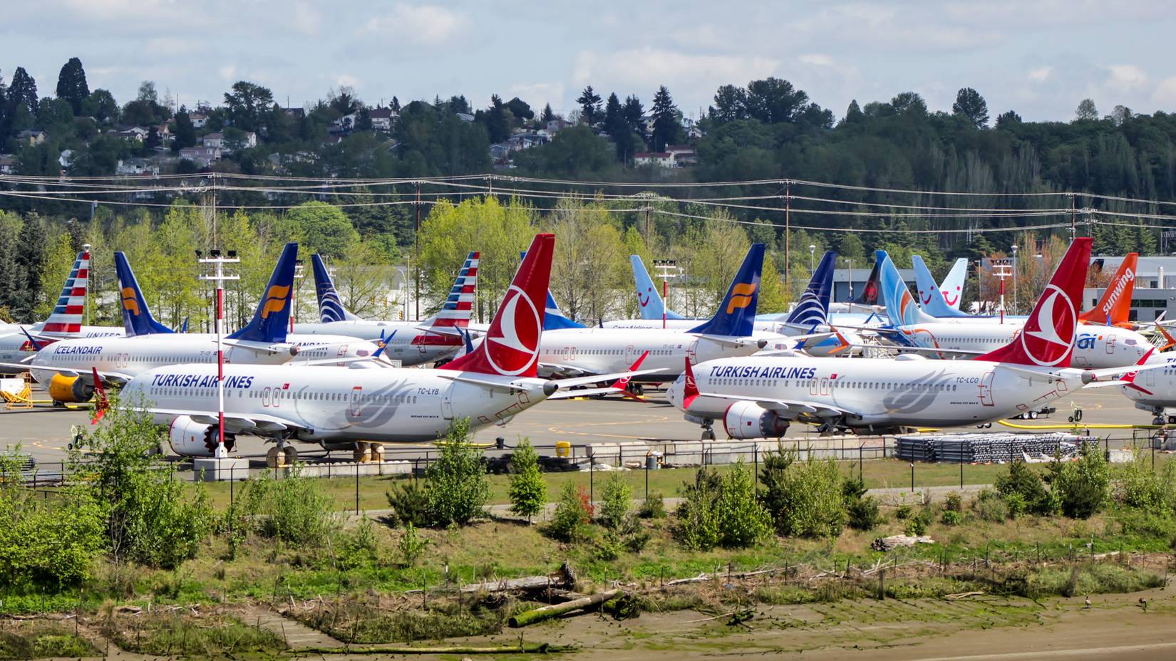 Boeing 737 MAX aircraft grounded near Boeing Field, April 2019