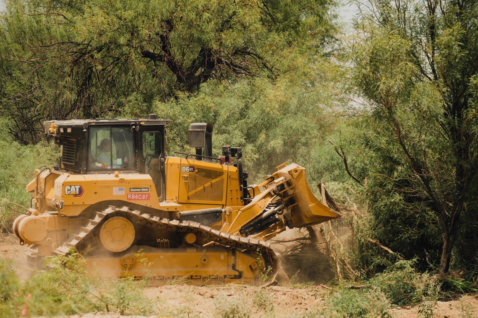 Bulldozer in Big Bend National Park clearing the road for border-related construction - August 5, 2026