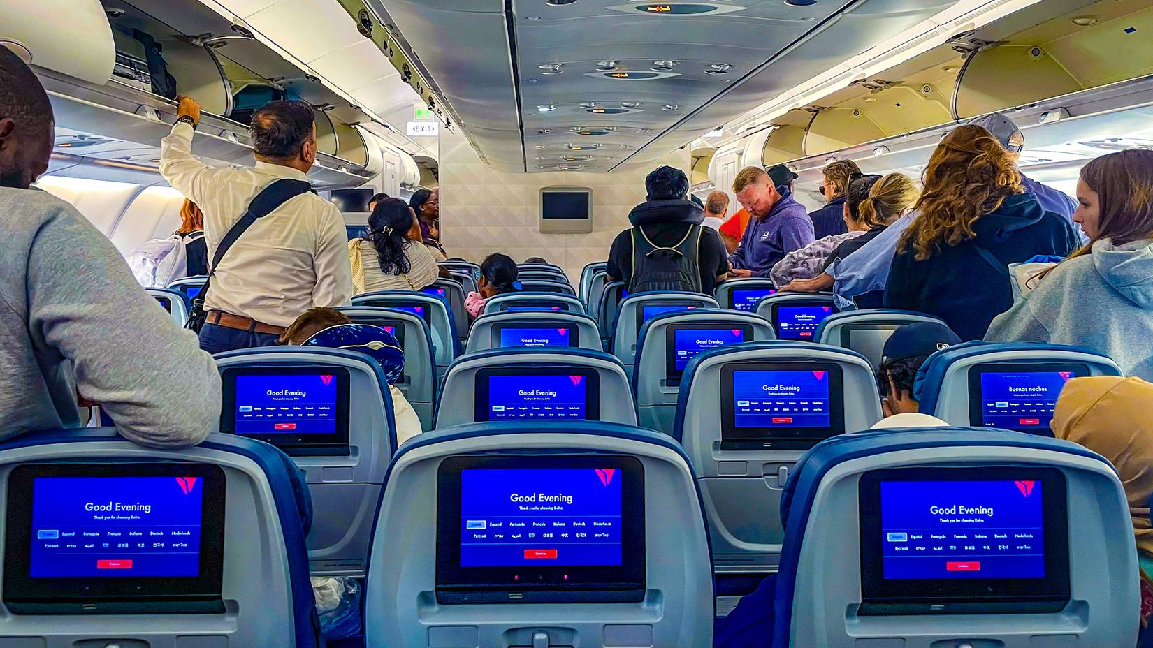 Delta Air Lines passengers inside the plane cabin