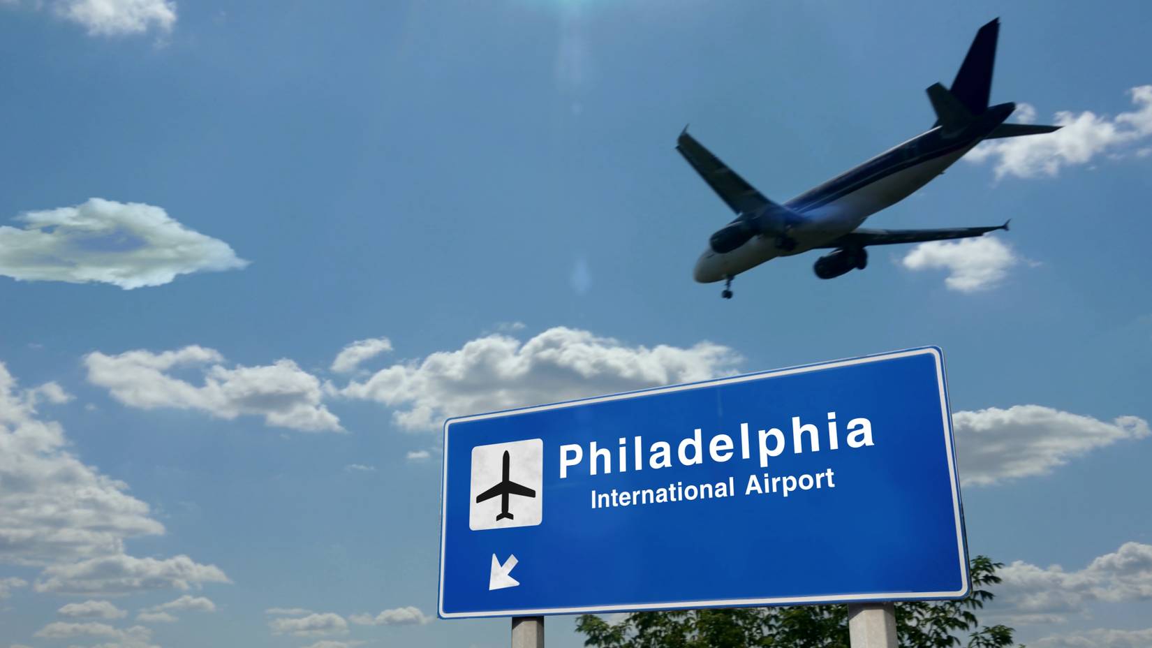 Philadelphia International Airport, plane arriving. 