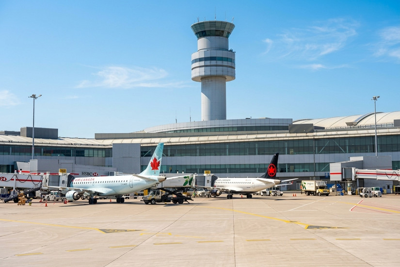 View of airplanes from Air Canada at the Toronto Pearson International Airport