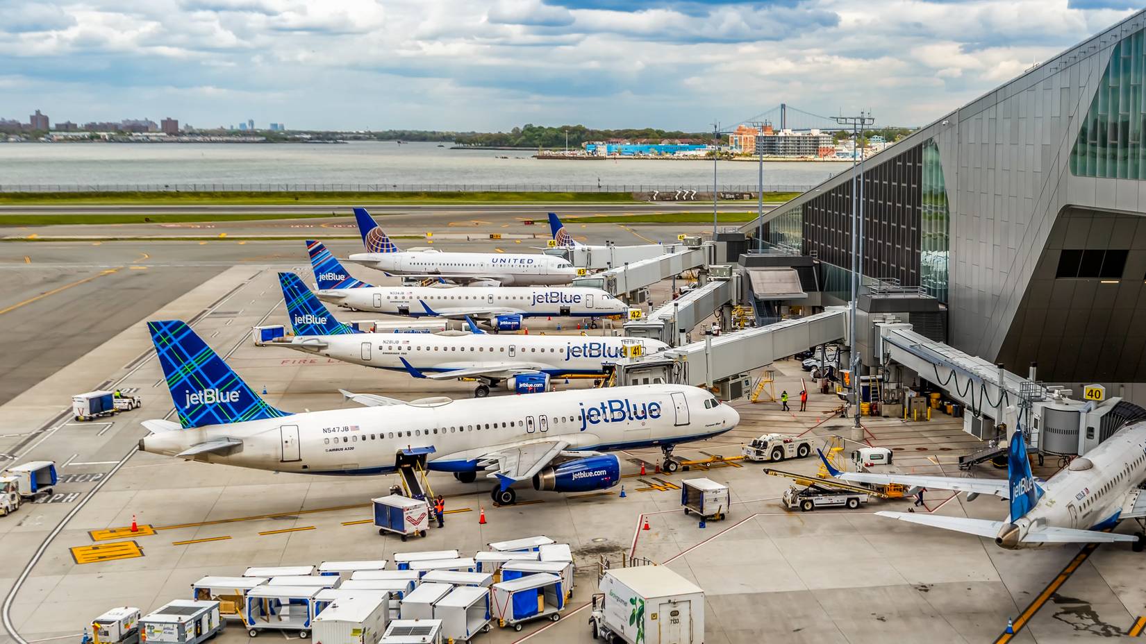 JetBlue airplanes at Terminal B of New York LaGuardia Airport, New York